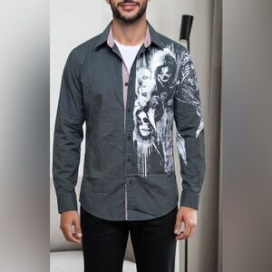 NWT dark Gray Graphic Long Sleeve Shirt size M